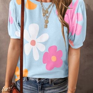 Vibrant Floral Puff Sleeve Top
